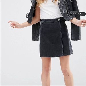 ASOS Denim Wrap Skirt In Washed Black